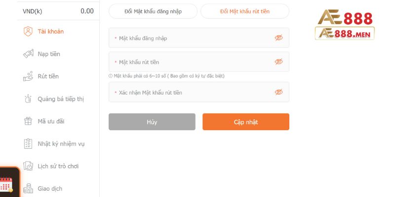 Cách đổi mật khẩu AE888 nhanh và an toàn nhất 2024 - Bảo mật tài khoản tuyệt đối 4 Bỏ túi ngay Cách đổi mật khẩu AE888 nhanh và an toàn nhất 2024